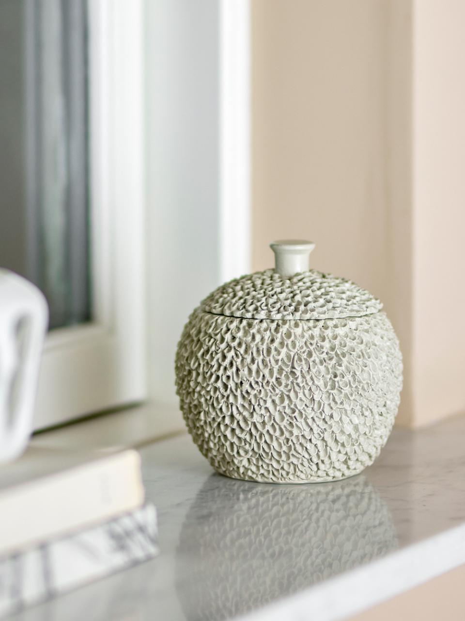 Briar Krukke m/låg, Grå, Polyresin Ø12,5xH13 cm