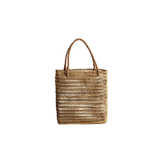 BASKET PALMEFIBRE W/LEATHER 18X8XH19CM