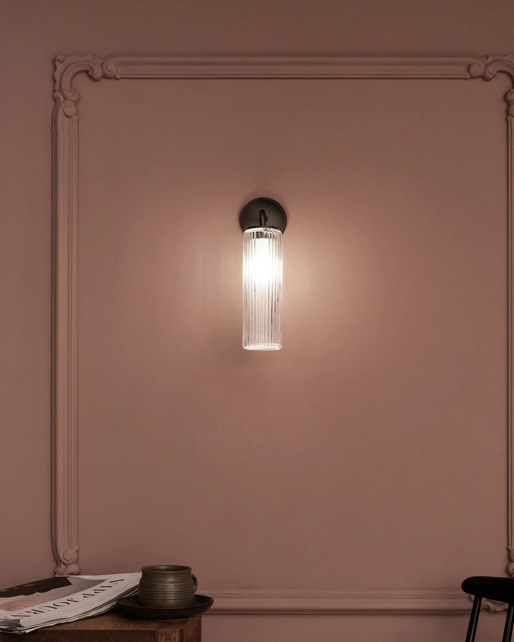 Claremont Small Wall Light Fluted Glass Bronze