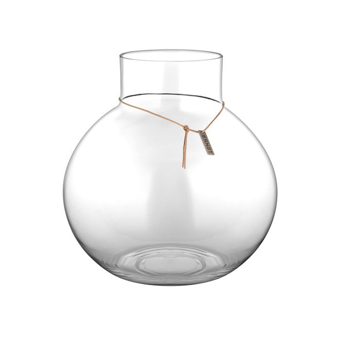 Glasvas rund 37cmx38cm läderband