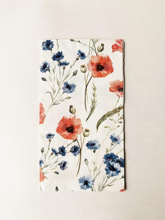 Serviett Blomster Røde, Blå og Hvite 33X44